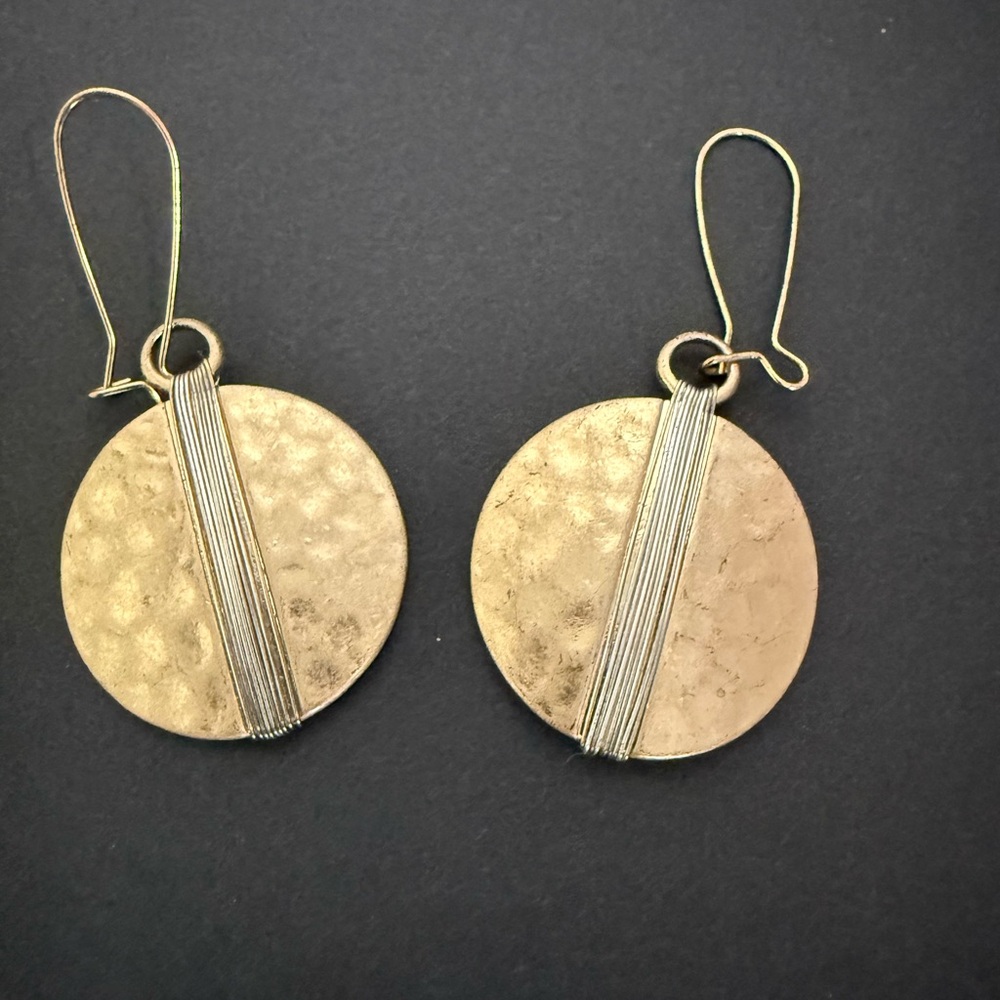 Robert Lee Morris Gold-Tone Textured Disc Earrings with Wire Wrap Boho